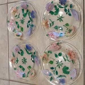 Beautiful Royal Danbu Hand Painted Glass Plates Set Of 4